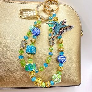 🪺Luxury Bag Charm Chain / Phone Chain /Keychain HUMMINGBIRD Bling Crystal Beads